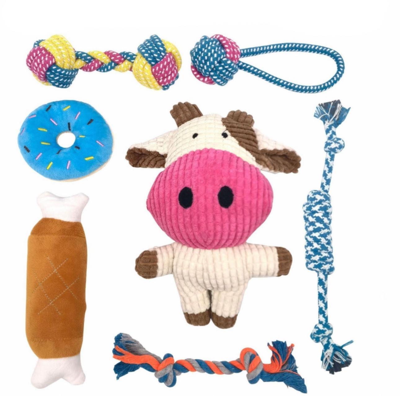 Dog Chew Toys Teething Training - 10pcs & 4 Rope Toys, 100% Natural Cotton