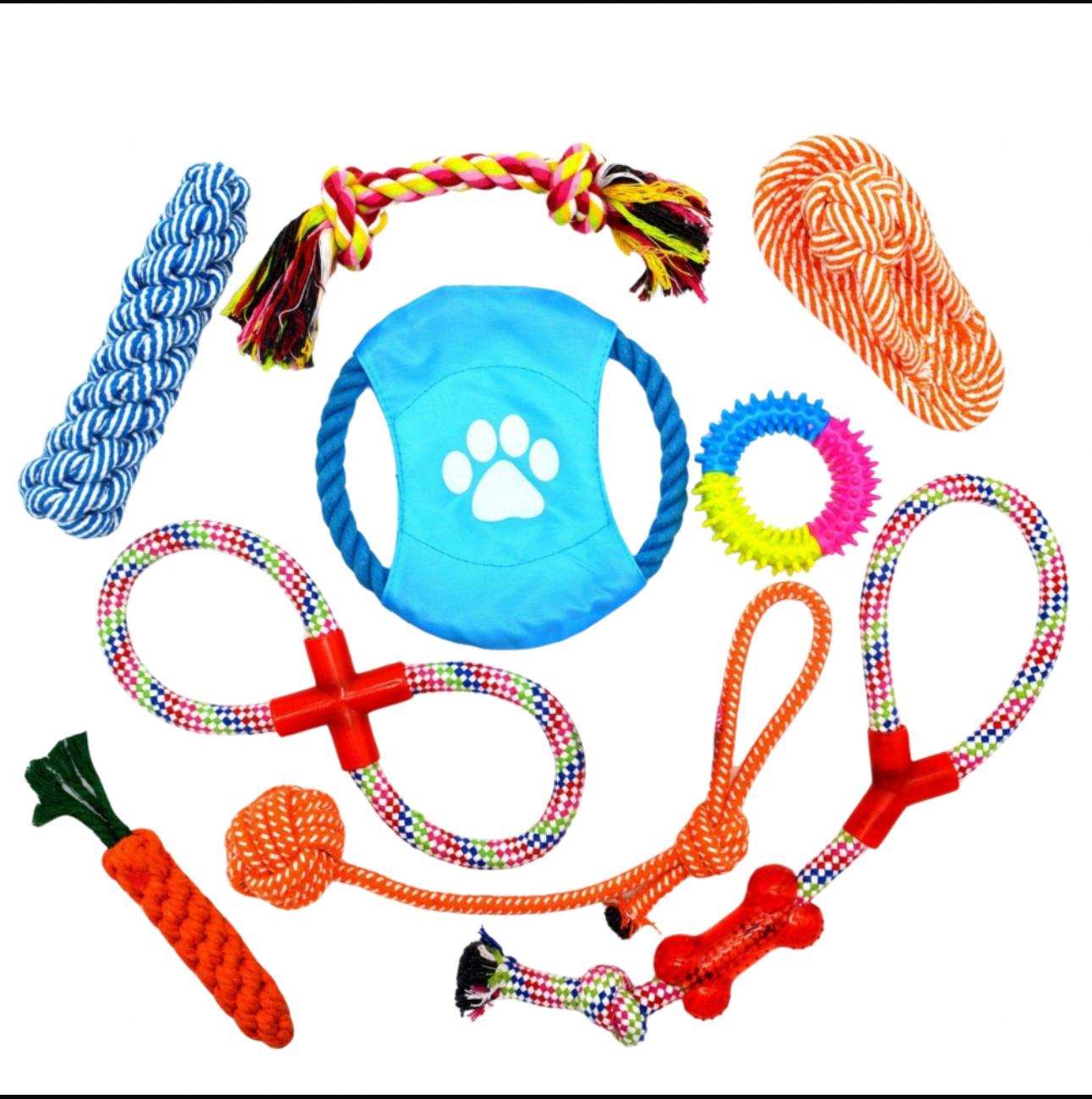 Dog Chew Toys Teething Training - 10pcs & 4 Rope Toys, 100% Natural Cotton